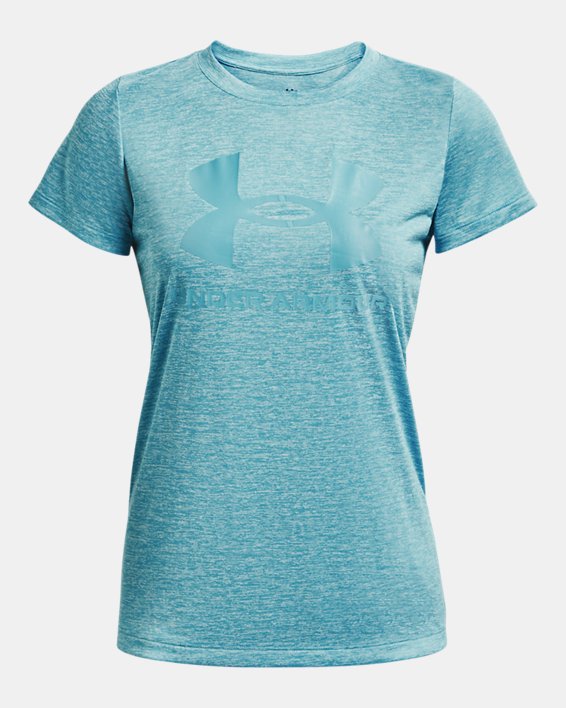 Women's UA Tech™ Twist Big Logo Gel Short Sleeve in Blue image number 4